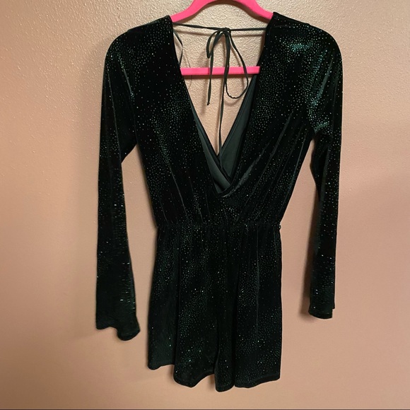 NWT Topshop green glitter velvet romper US size 6 - Picture 7 of 9